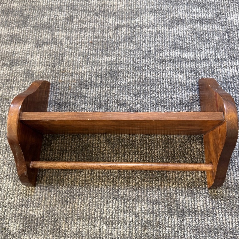 Vintage Cottage Farmhouse Wood Wall Shelf with Towel Bar Rustic Kitchen Decor